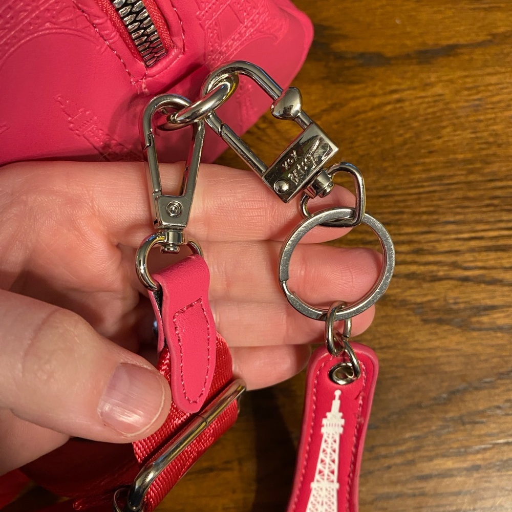 Betsey Johnson Pink Mini Duffel Crossbody Bag Eiffel Tower Paris Barrel Purse - Picture 5 of 13